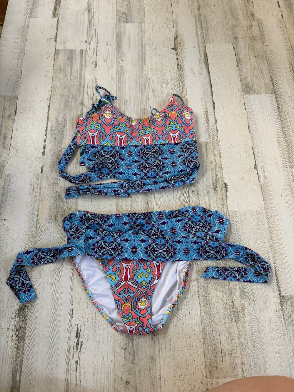 VENUS Women's Size 10 2 Piece Bikini Fold Over Waist & Tie Longline Top